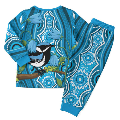 Australia Bluebell Creeper With Superb Blue Wren Christmas Pajama Set Aboriginal Art - Aussie Hoodie