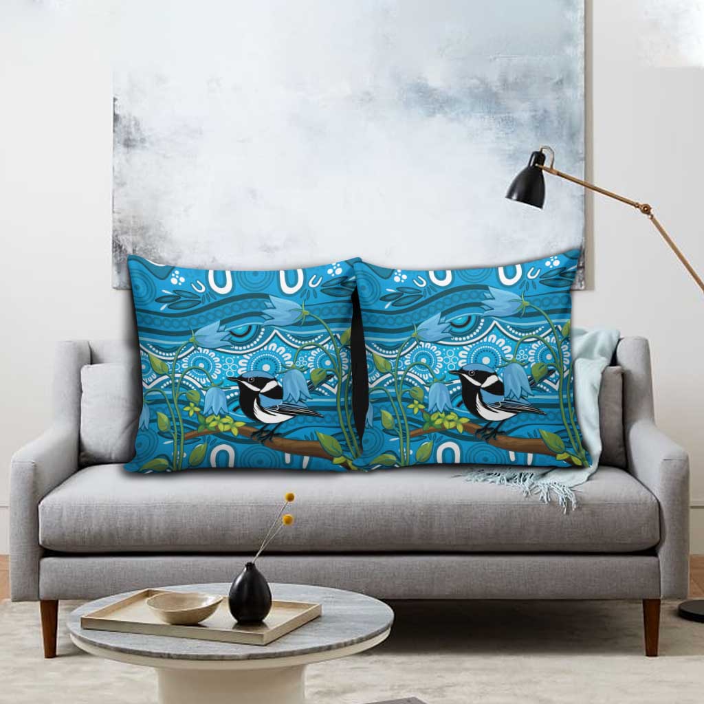 Australia Bluebell Creeper With Superb Blue Wren Pillow Cover Aboriginal Art - Aussie Hoodie
