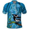 Australia Bluebell Creeper With Superb Blue Wren Polo Shirt Aboriginal Art