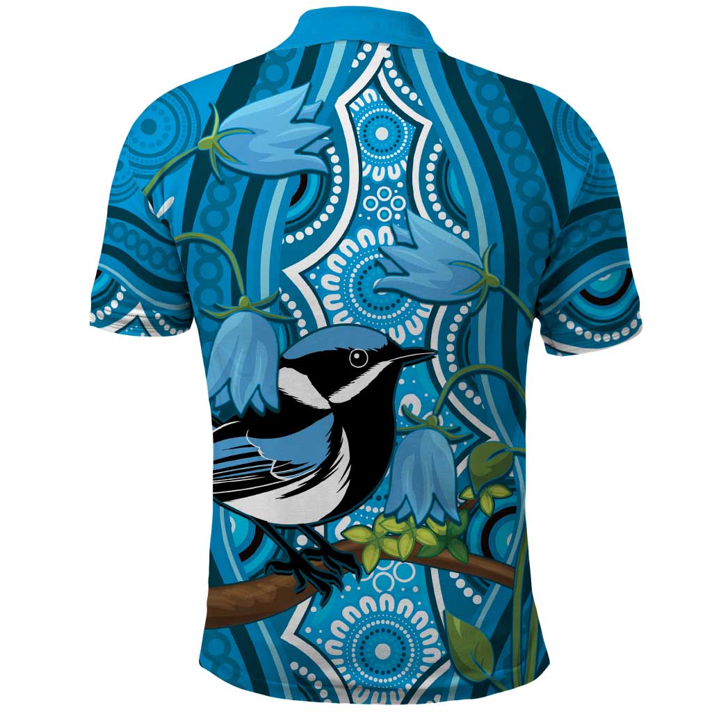 Australia Bluebell Creeper With Superb Blue Wren Polo Shirt Aboriginal Art