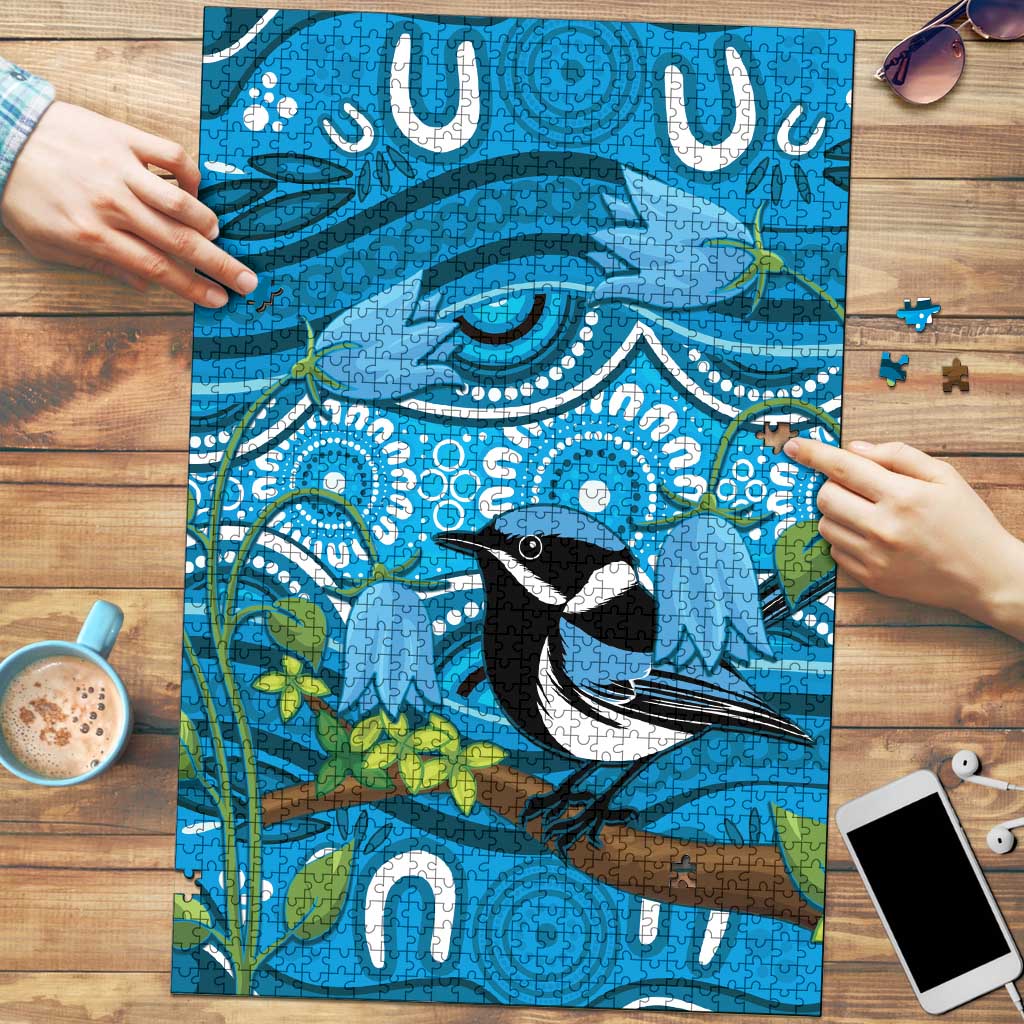Australia Bluebell Creeper With Superb Blue Wren Puzzle Aboriginal Art - Aussie Hoodie