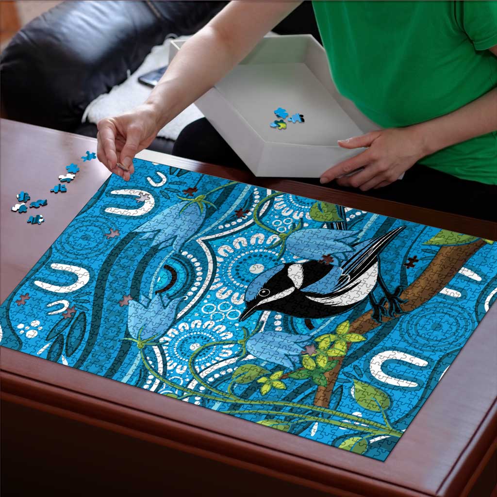 Australia Bluebell Creeper With Superb Blue Wren Puzzle Aboriginal Art - Aussie Hoodie