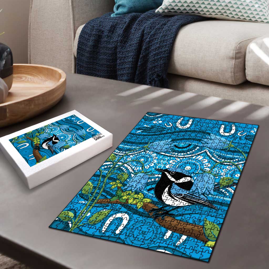 Australia Bluebell Creeper With Superb Blue Wren Puzzle Aboriginal Art - Aussie Hoodie
