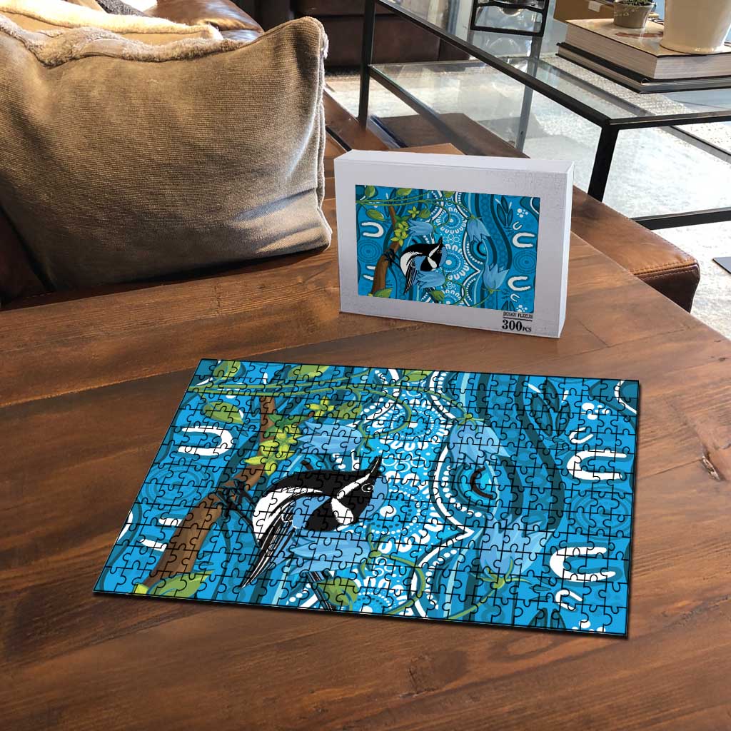 Australia Bluebell Creeper With Superb Blue Wren Puzzle Aboriginal Art - Aussie Hoodie