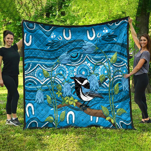 Australia Bluebell Creeper With Superb Blue Wren Quilt Aboriginal Art