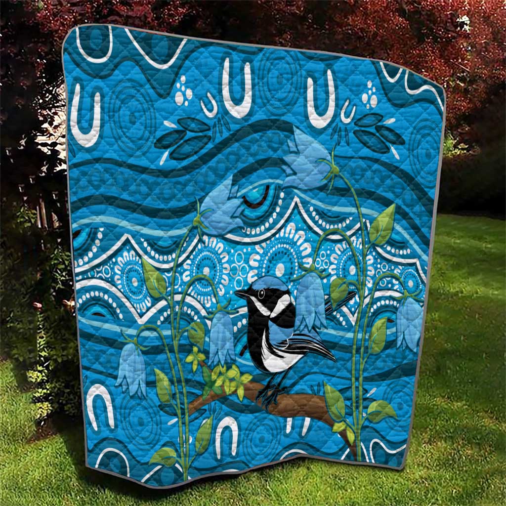 Australia Bluebell Creeper With Superb Blue Wren Quilt Aboriginal Art