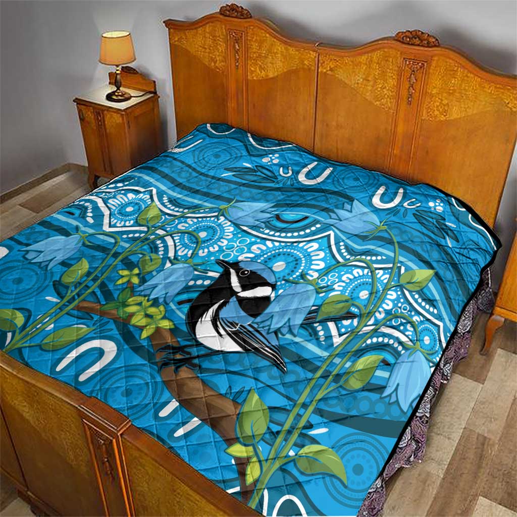 Australia Bluebell Creeper With Superb Blue Wren Quilt Aboriginal Art