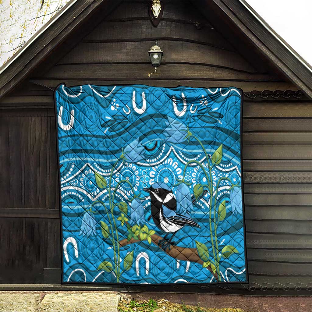 Australia Bluebell Creeper With Superb Blue Wren Quilt Aboriginal Art