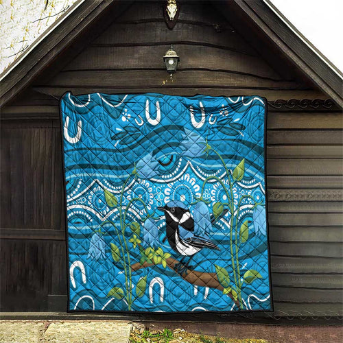 Australia Bluebell Creeper With Superb Blue Wren Quilt Aboriginal Art