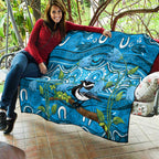 Australia Bluebell Creeper With Superb Blue Wren Quilt Aboriginal Art