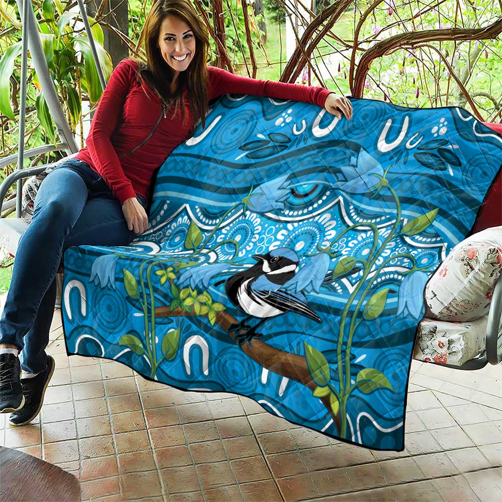 Australia Bluebell Creeper With Superb Blue Wren Quilt Aboriginal Art