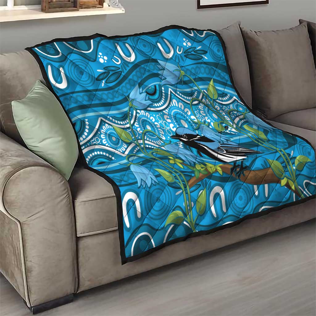 Australia Bluebell Creeper With Superb Blue Wren Quilt Aboriginal Art
