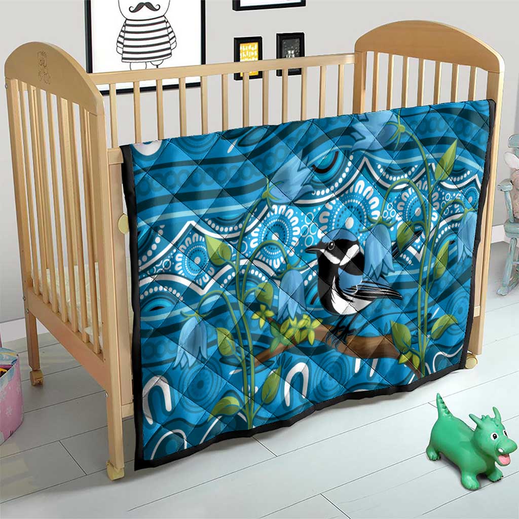 Australia Bluebell Creeper With Superb Blue Wren Quilt Aboriginal Art