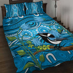 Australia Bluebell Creeper With Superb Blue Wren Quilt Bed Set Aboriginal Art