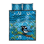 Australia Bluebell Creeper With Superb Blue Wren Quilt Bed Set Aboriginal Art