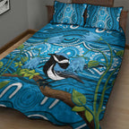 Australia Bluebell Creeper With Superb Blue Wren Quilt Bed Set Aboriginal Art