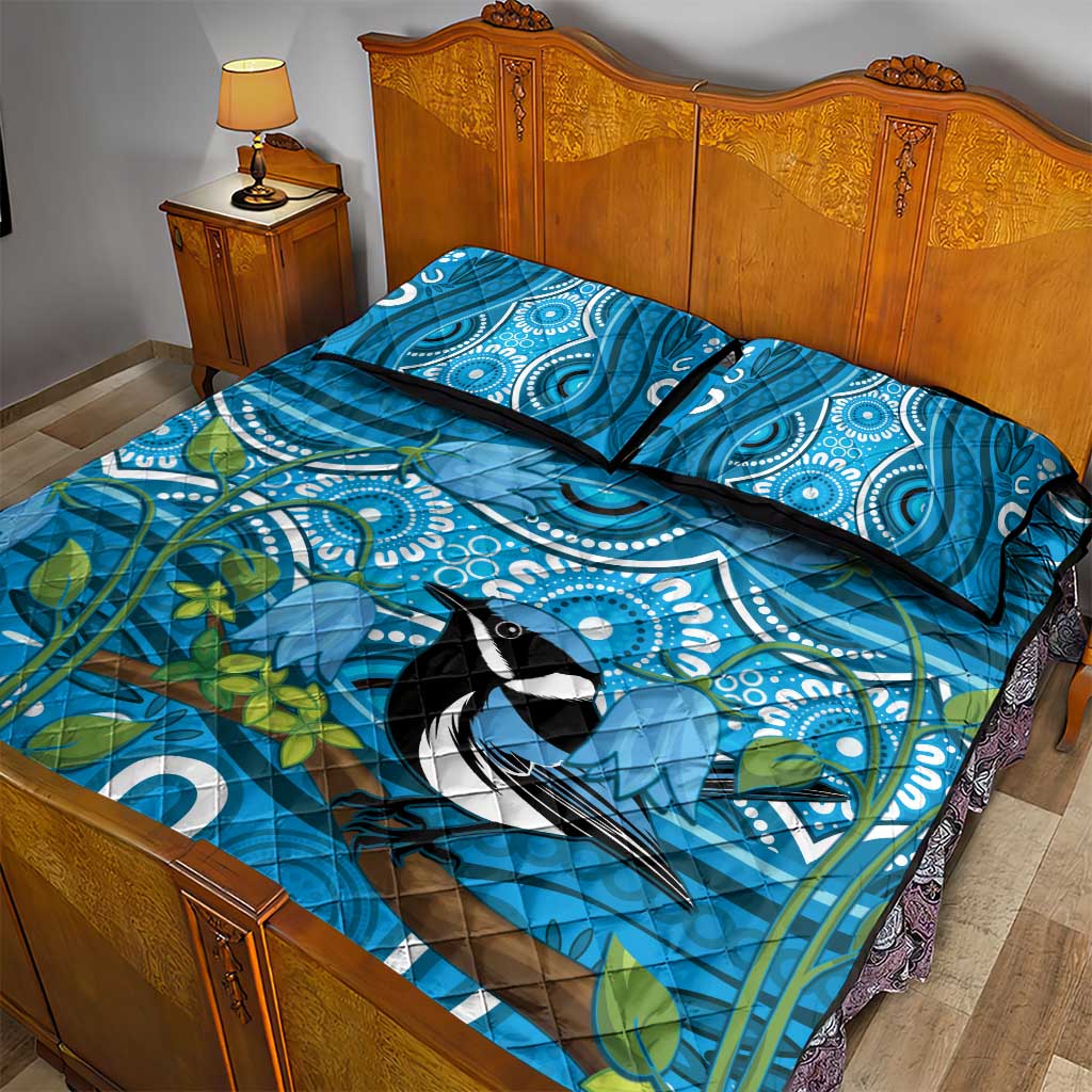 Australia Bluebell Creeper With Superb Blue Wren Quilt Bed Set Aboriginal Art
