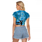 Australia Bluebell Creeper With Superb Blue Wren Raglan Cropped T Shirt Aboriginal Art