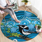 Australia Bluebell Creeper With Superb Blue Wren Round Carpet Aboriginal Art