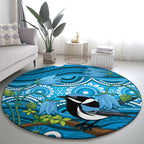 Australia Bluebell Creeper With Superb Blue Wren Round Carpet Aboriginal Art