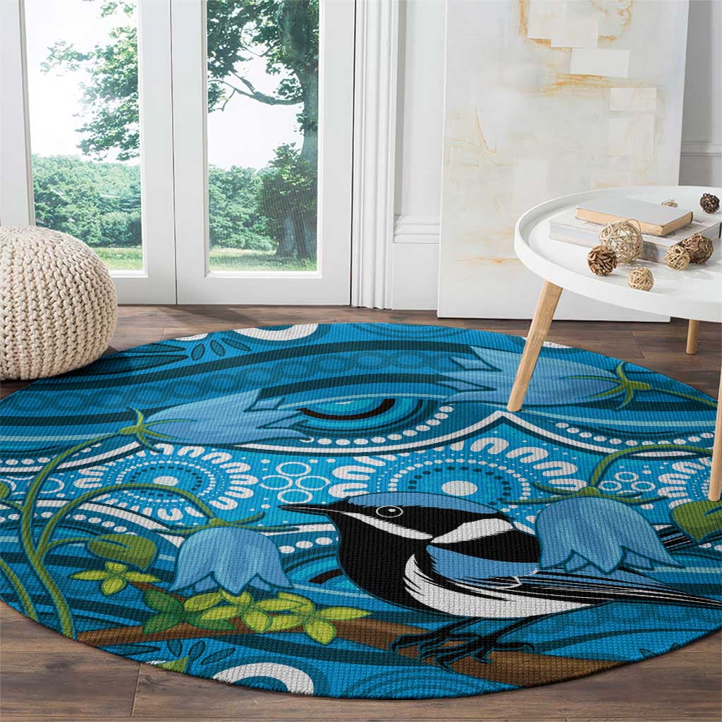 Australia Bluebell Creeper With Superb Blue Wren Round Carpet Aboriginal Art