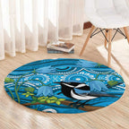 Australia Bluebell Creeper With Superb Blue Wren Round Carpet Aboriginal Art