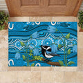 Australia Bluebell Creeper With Superb Blue Wren Rubber Doormat Aboriginal Art
