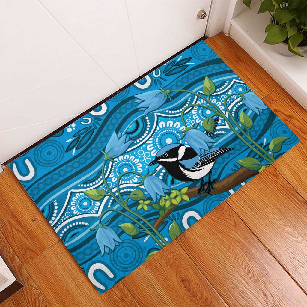Australia Bluebell Creeper With Superb Blue Wren Rubber Doormat Aboriginal Art
