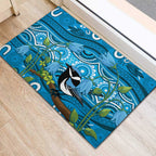 Australia Bluebell Creeper With Superb Blue Wren Rubber Doormat Aboriginal Art