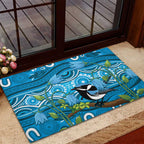 Australia Bluebell Creeper With Superb Blue Wren Rubber Doormat Aboriginal Art