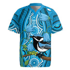 Australia Bluebell Creeper With Superb Blue Wren Rugby Jersey Aboriginal Art