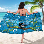 Australia Bluebell Creeper With Superb Blue Wren Sarong Aboriginal Art