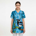 Australia Bluebell Creeper With Superb Blue Wren Scrub Top Aboriginal Art - Aussie Hoodie