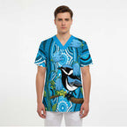 Australia Bluebell Creeper With Superb Blue Wren Scrub Top Aboriginal Art - Aussie Hoodie