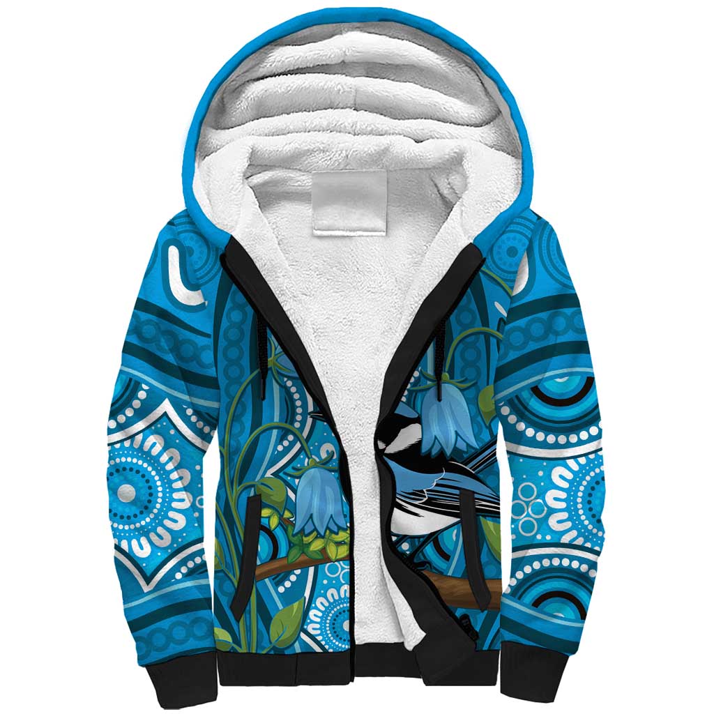 Australia Bluebell Creeper With Superb Blue Wren Sherpa Hoodie Aboriginal Art