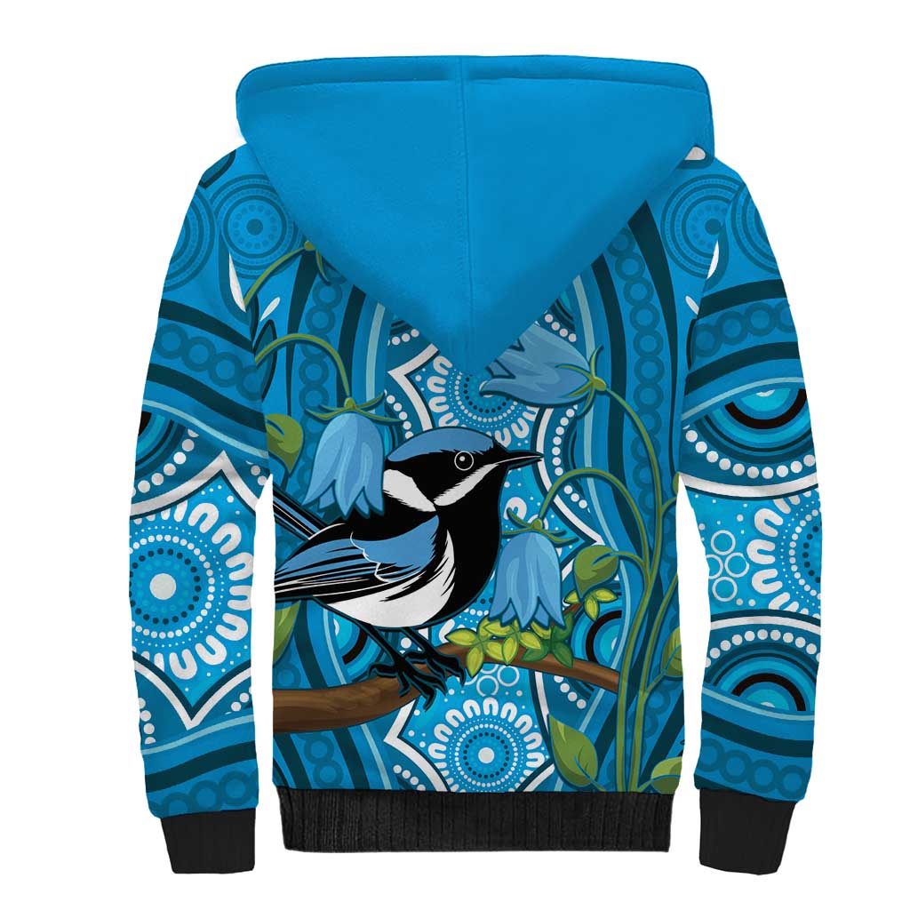 Australia Bluebell Creeper With Superb Blue Wren Sherpa Hoodie Aboriginal Art