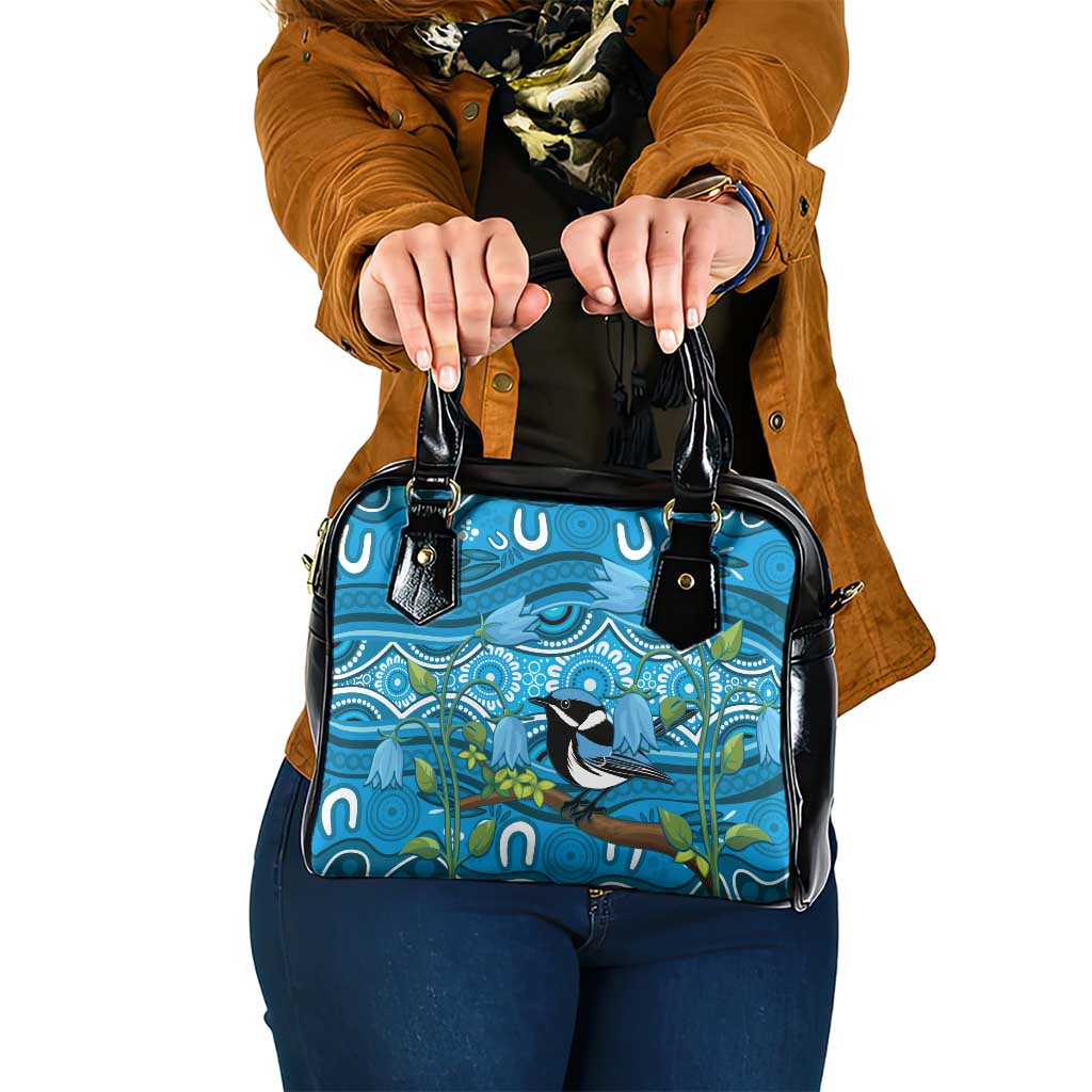 Australia Bluebell Creeper With Superb Blue Wren Shoulder Handbag Aboriginal Art