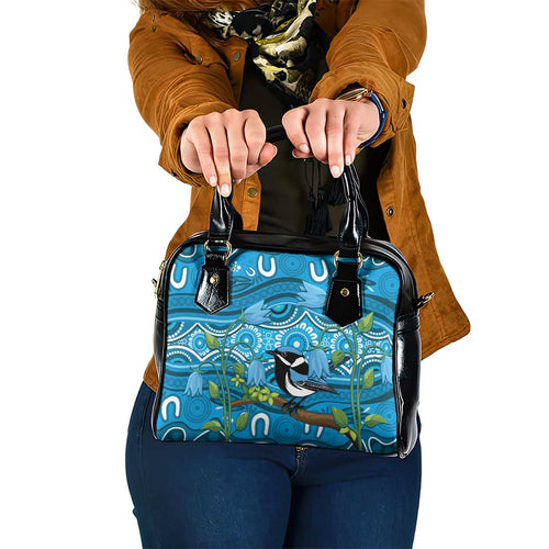 Australia Bluebell Creeper With Superb Blue Wren Shoulder Handbag Aboriginal Art