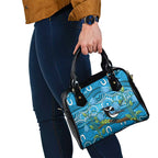 Australia Bluebell Creeper With Superb Blue Wren Shoulder Handbag Aboriginal Art