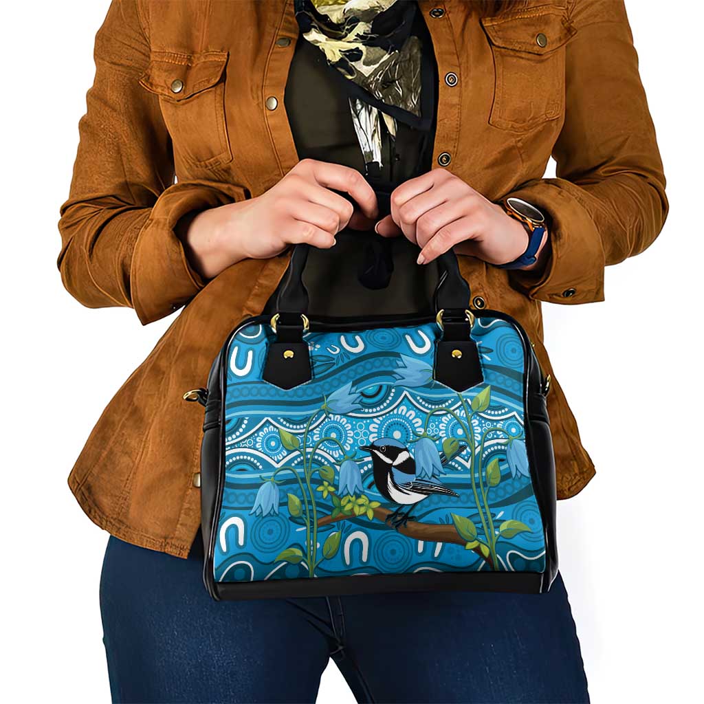 Australia Bluebell Creeper With Superb Blue Wren Shoulder Handbag Aboriginal Art