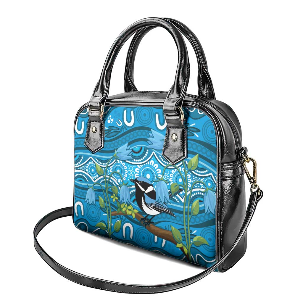 Australia Bluebell Creeper With Superb Blue Wren Shoulder Handbag Aboriginal Art