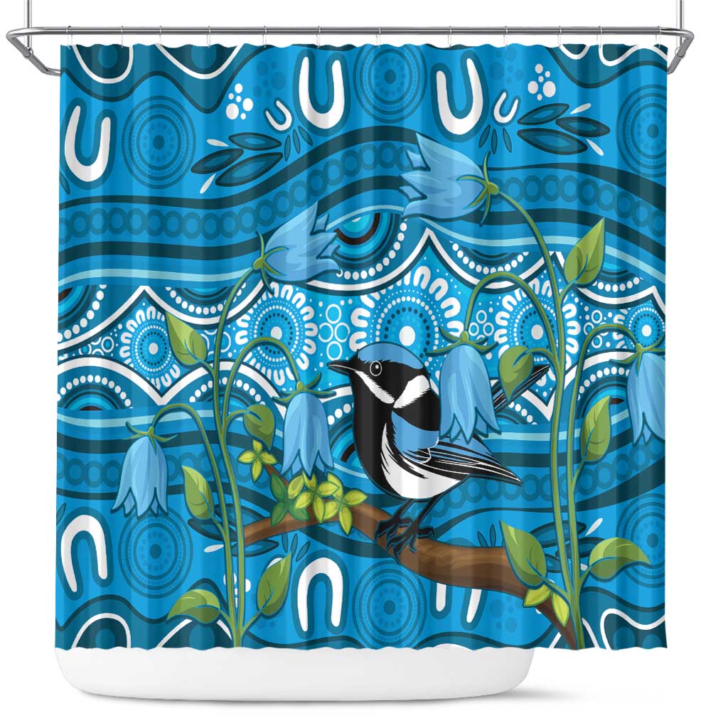 Australia Bluebell Creeper With Superb Blue Wren Shower Curtain Aboriginal Art