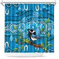 Australia Bluebell Creeper With Superb Blue Wren Shower Curtain Aboriginal Art
