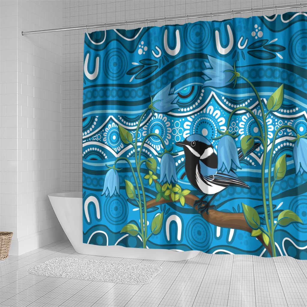 Australia Bluebell Creeper With Superb Blue Wren Shower Curtain Aboriginal Art