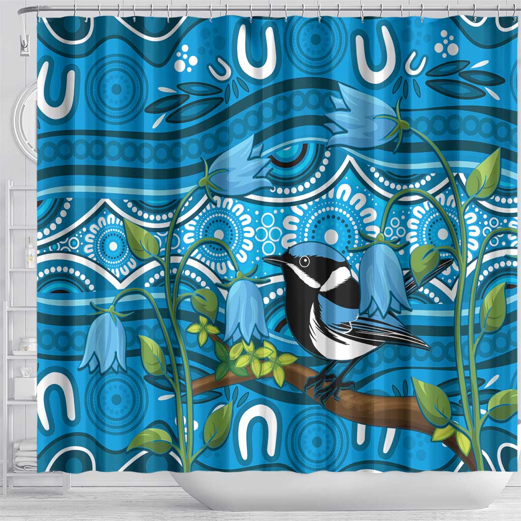 Australia Bluebell Creeper With Superb Blue Wren Shower Curtain Aboriginal Art