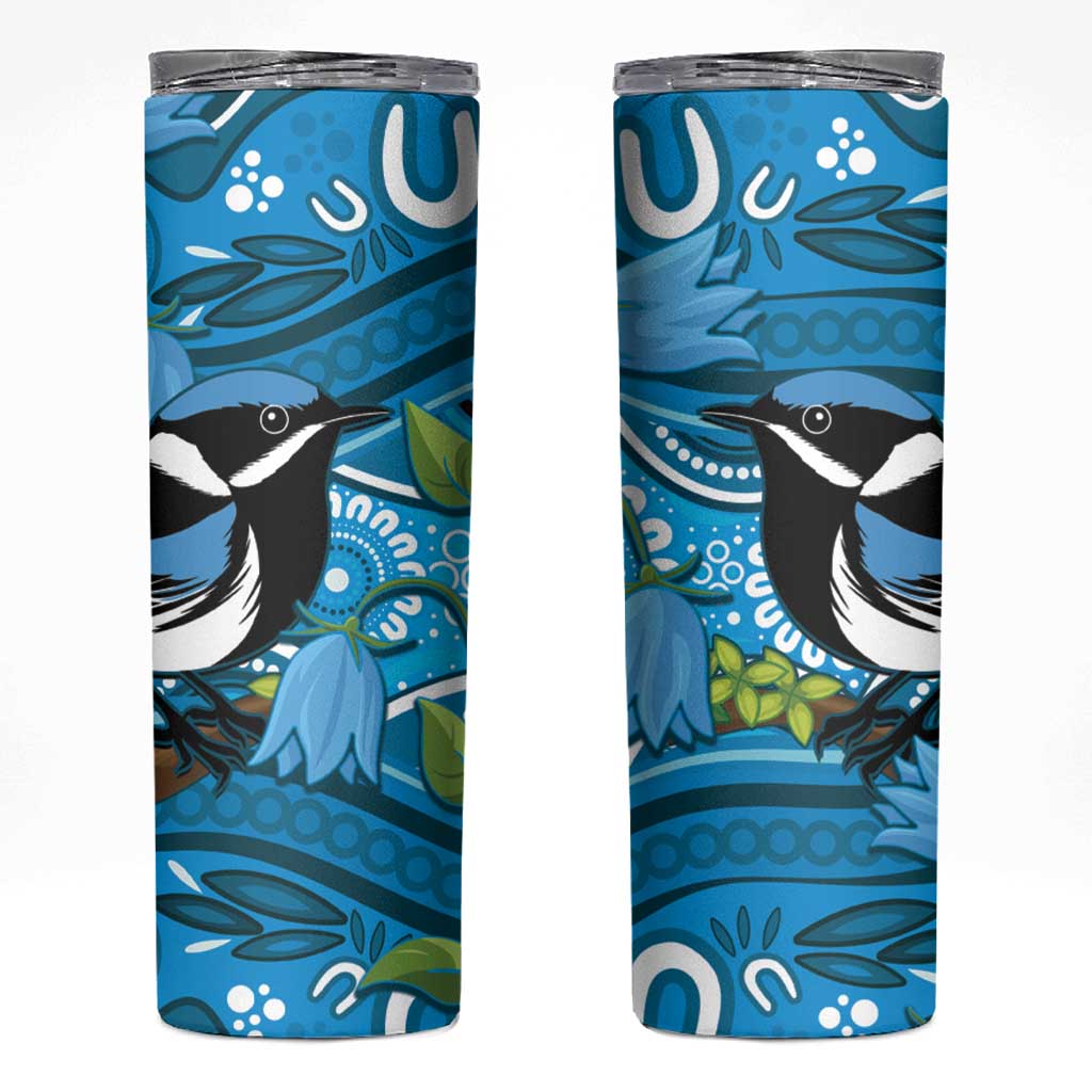 Australia Bluebell Creeper With Superb Blue Wren Skinny Tumbler Aboriginal Art