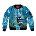 Australia Bluebell Creeper With Superb Blue Wren Sleeve Zip Bomber Jacket Aboriginal Art