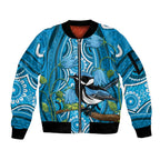 Australia Bluebell Creeper With Superb Blue Wren Sleeve Zip Bomber Jacket Aboriginal Art