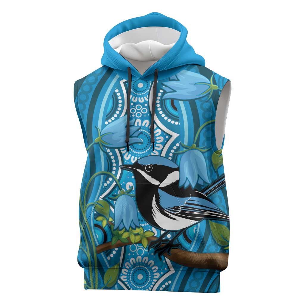 Australia Bluebell Creeper With Superb Blue Wren Sleeveless Hoodie Aboriginal Art - Aussie Hoodie