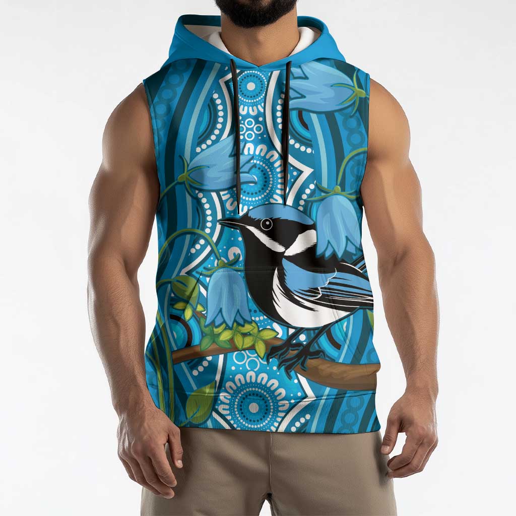 Australia Bluebell Creeper With Superb Blue Wren Sleeveless Hoodie Aboriginal Art - Aussie Hoodie